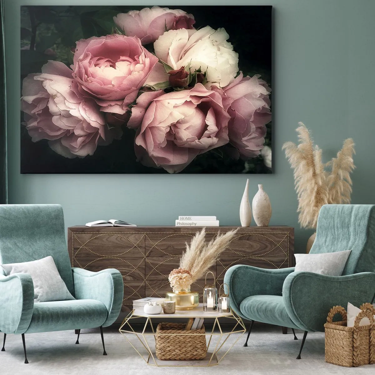 Obraz na plátně - Kytice růží v jemných odstínech růžové a bílé - 70x50cm - Kouzlo belle epoque - Moderní nástěnná dekorace do obývacího pokoje a ložnice ARTTOR