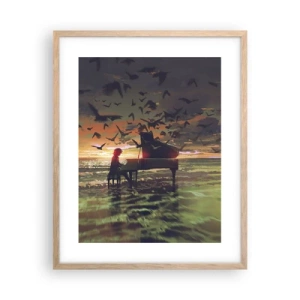 Plakát v rámu světlý dub - Koncert na piano a vlny - 40x50 cm