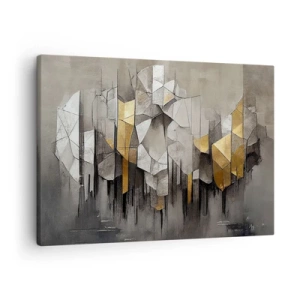 Obraz na plátně - Geometrická abstrakce v odstínech zlaté a šedé - 70x50cm - Kompozice z ledu a světla - Moderní nástěnná dekorace do obývacího pokoje a ložnice ARTTOR