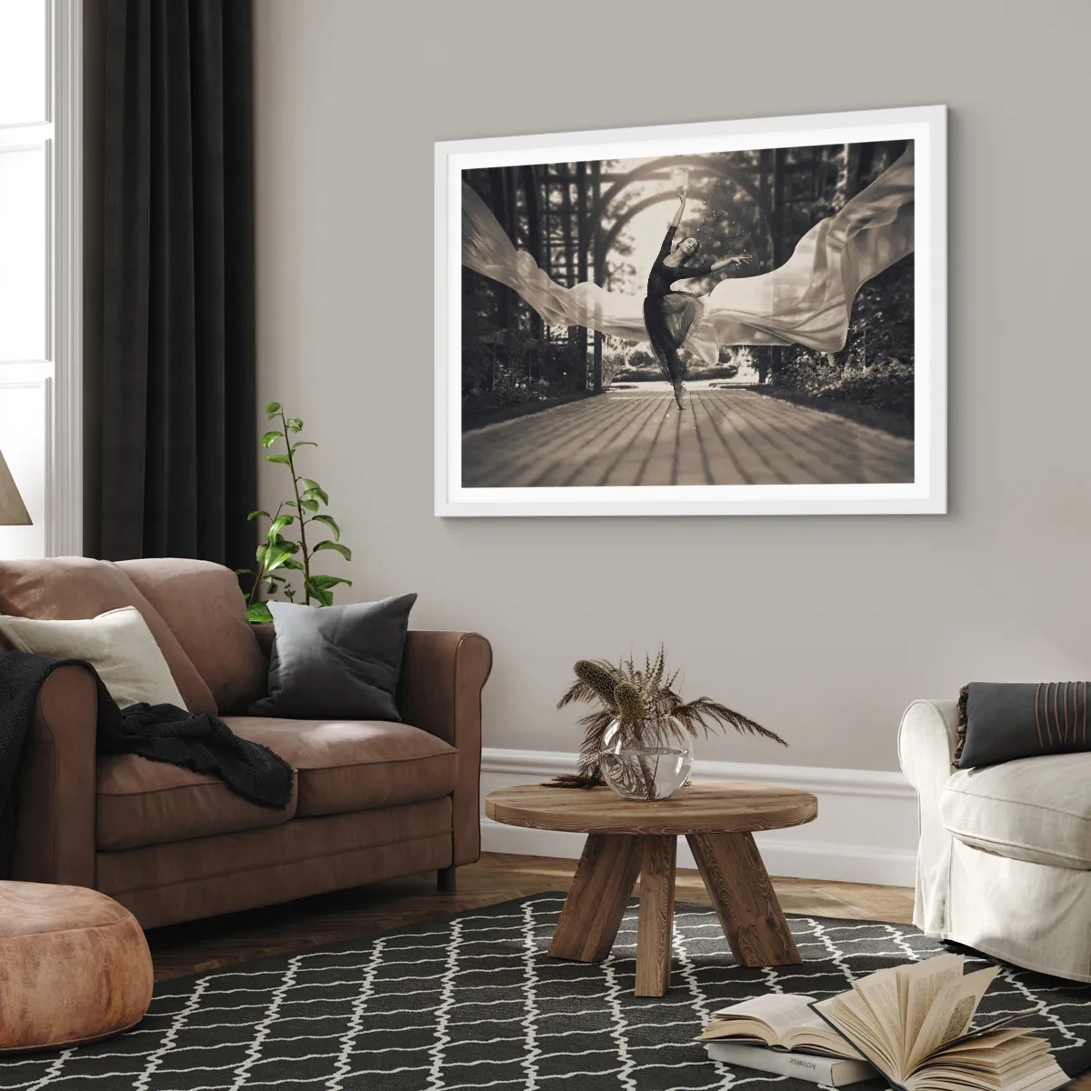 Plakát v bílém rámu - Tanec ducha zahrady - 70x50 cm