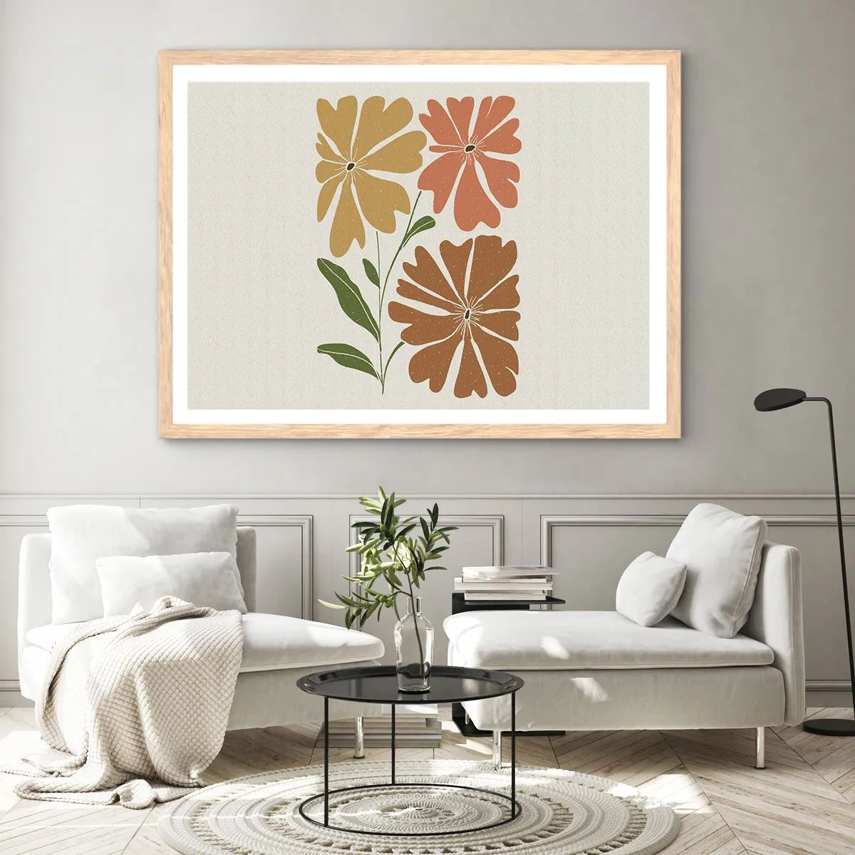 Plakát v rámu světlý dub - Příroda a geometrie - 100x70 cm