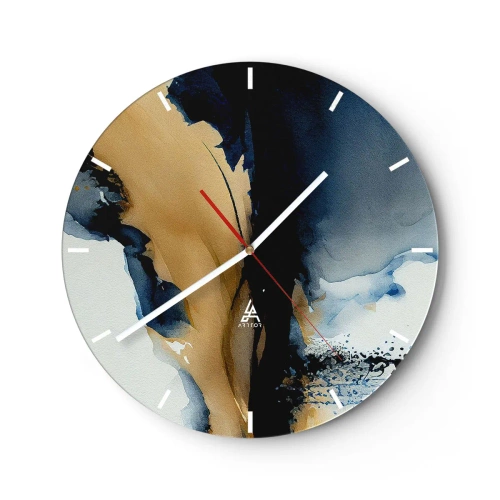 Nástěnné hodiny - Abstraktní akvarel s kontrastem tmavě modré a béžové - 30x30cm - Za závojem - Moderní nástěnná dekorace do obývacího pokoje, kuchyně a ložnice ARTTOR