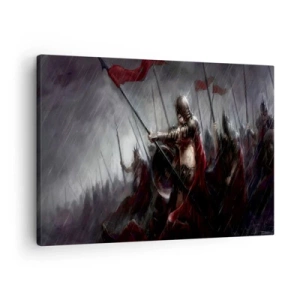Obraz na plátně - Rytíři pochodující na bojiště v dešti - 70x50cm - Poutníče zvěstuj Lakedaimonským… - Moderní nástěnná dekorace do obývacího pokoje a ložnice ARTTOR
