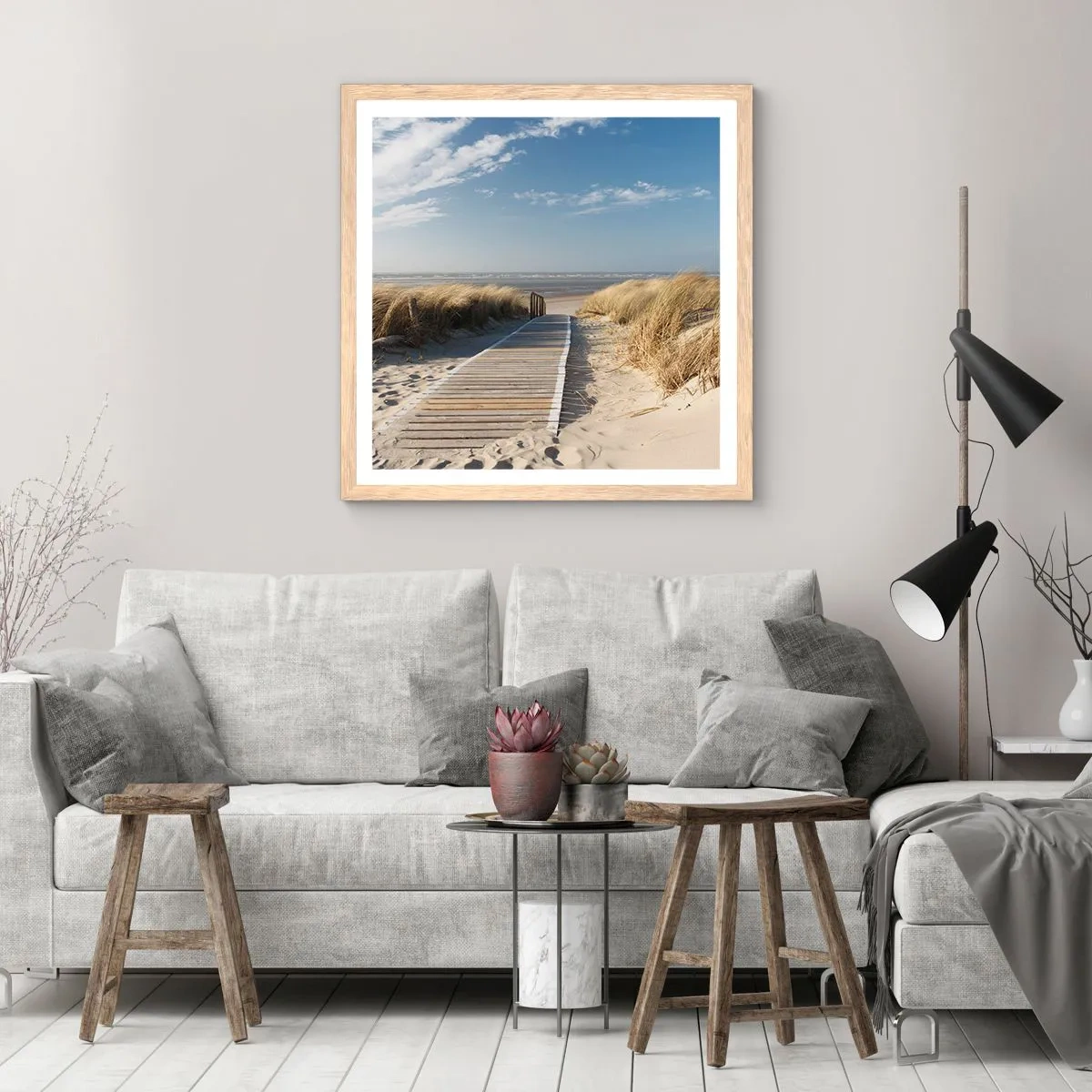 Plakát v rámu světlý dub - Za dunou, v šumění trávy - 60x60 cm