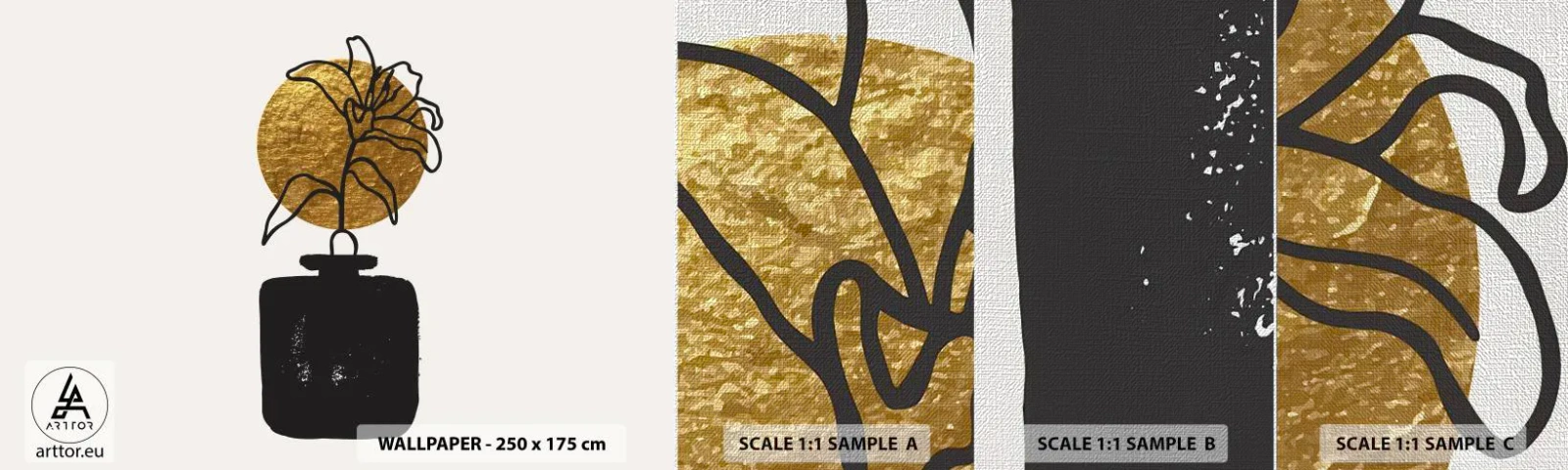 Vzor Fototapety Premium Canvas - Krása, která má cenu zlata - Váza, Květiny, Minimalismus - 100x30 cm