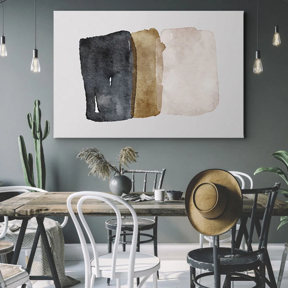 Obraz na plátně - Minimalistická kompozice tří obdélníků v zemitých odstínech. - 70x50cm - Kompozice zemitých barev - Moderní nástěnná dekorace do obývacího pokoje a ložnice ARTTOR