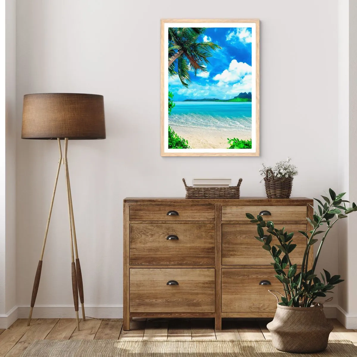 Plakát v rámu světlý dub - Modř tropů - 40x50 cm