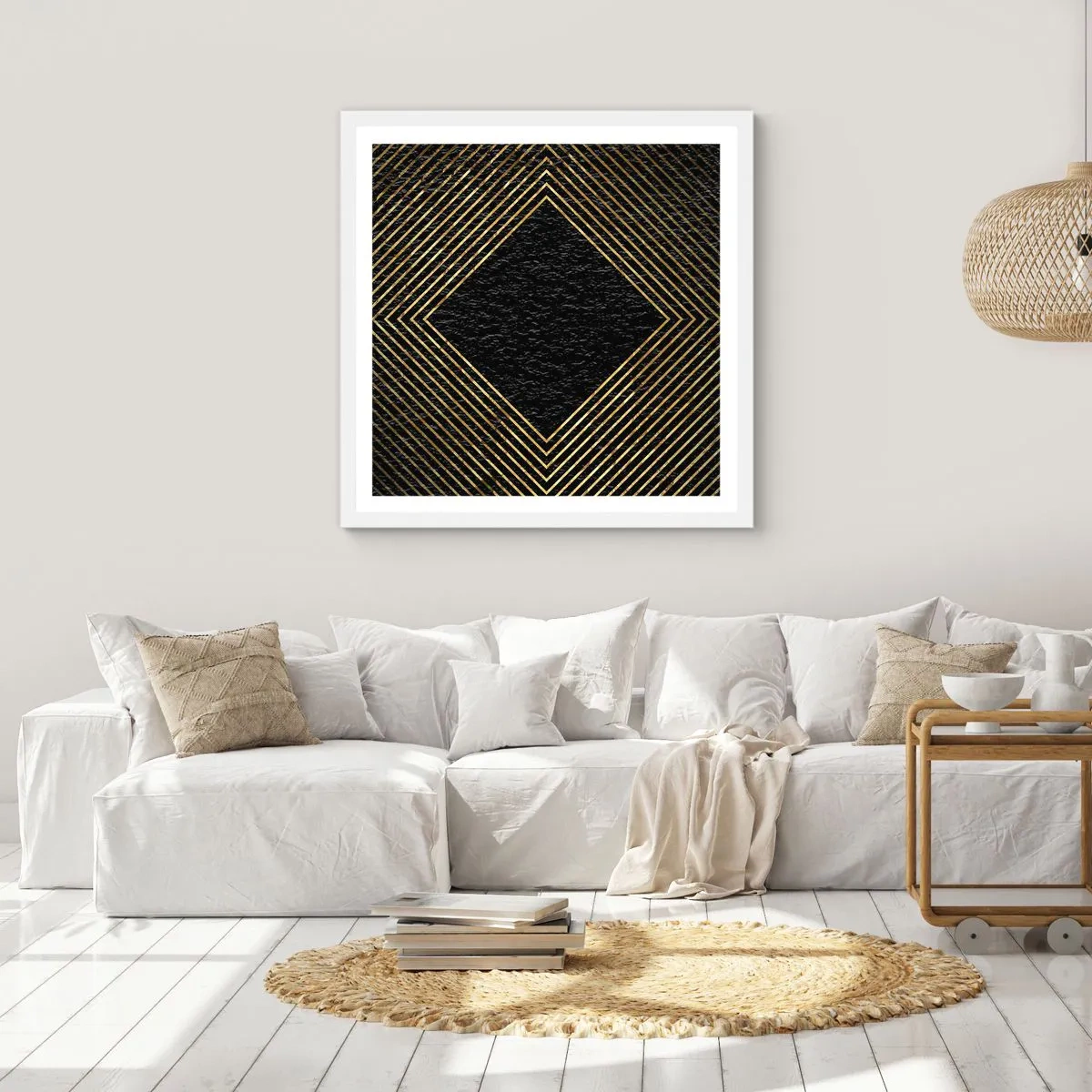 Plakát v bílém rámu - Geometrie ve stylu glamour - 40x40 cm