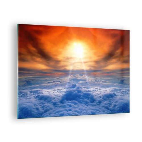Obraz na skle - Mraky ozářené paprsky zapadajícího slunce - 70x50cm - Mystická krajina - Moderní nástěnná dekorace do obývacího pokoje a ložnice ARTTOR