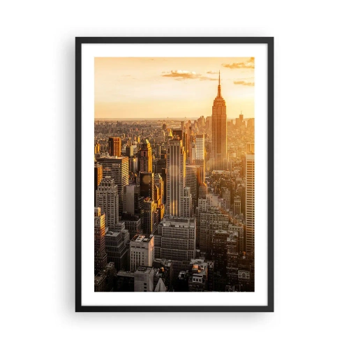 Plakát v černém rámu - Panorama Manhattanu při západu slunce z Empire State Building - 50x70cm - Růst na slunci - Moderní nástěnná dekorace do obývacího pokoje a ložnice ARTTOR