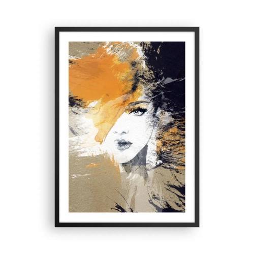 Plakát v černém rámu - Portrét ženy v uměleckém stylu s oranžovými akcenty - 50x70cm - A je světlo - Moderní nástěnná dekorace do obývacího pokoje a ložnice ARTTOR