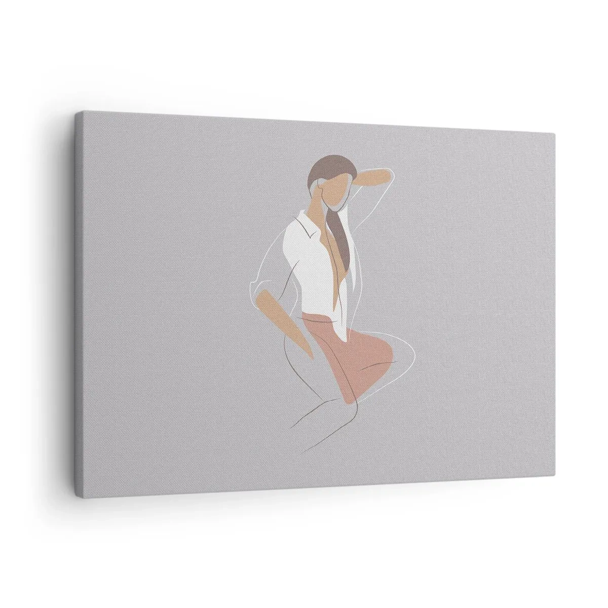 Obraz na plátně - Minimalistický portrét ženy v pastelových barvách. - 70x50cm - Obrys půvabu - Moderní nástěnná dekorace do obývacího pokoje a ložnice ARTTOR
