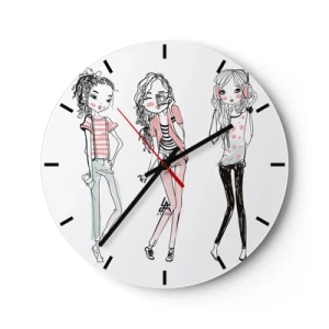 Nástěnné hodiny - Tři dívky v moderním stylu - 30x30cm - Bude, bude zábava - Moderní nástěnná dekorace do obývacího pokoje, kuchyně a ložnice ARTTOR