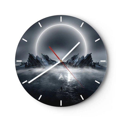 Nástěnné hodiny - Futuristická krajina se zatměním a ostrými kameny - 30x30cm - Finále příběhu - Moderní nástěnná dekorace do obývacího pokoje, kuchyně a ložnice ARTTOR
