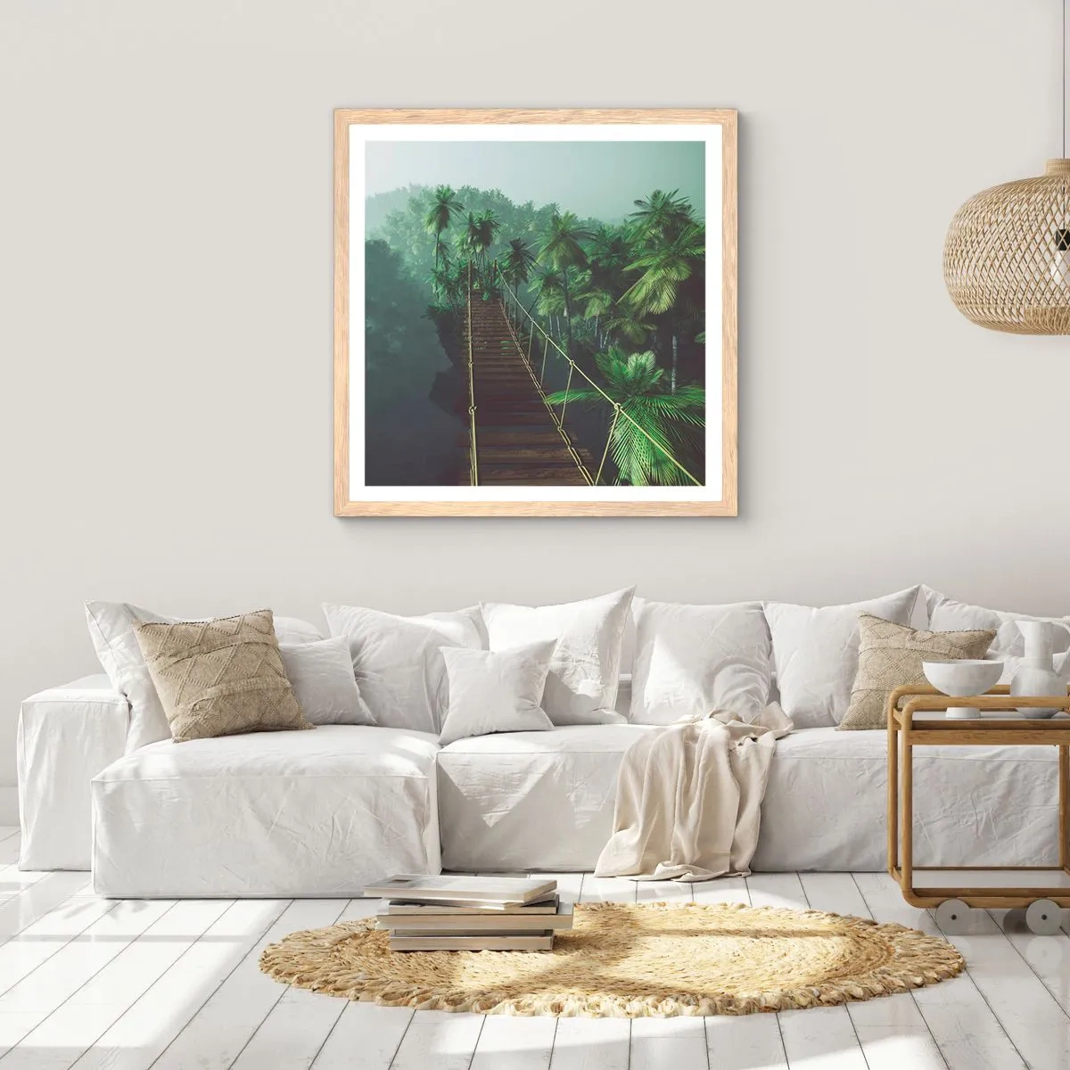 Plakát v rámu světlý dub - U vodopádu zeleně - 40x40 cm