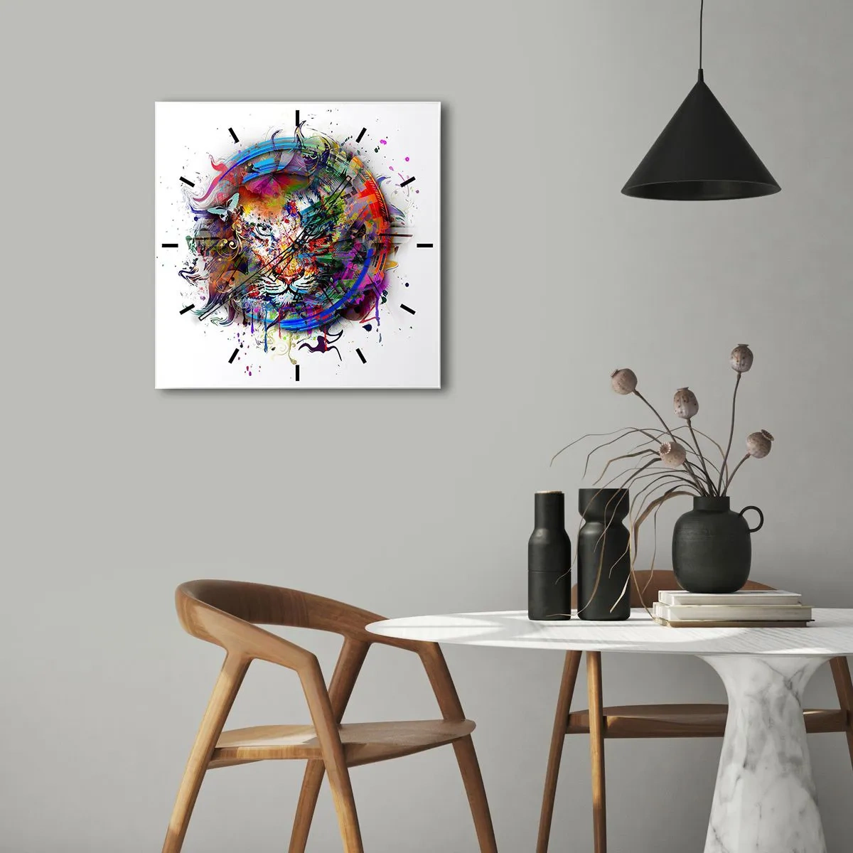 Nástěnné hodiny - Skrývá se za duhovým závojem - 40x40 cm