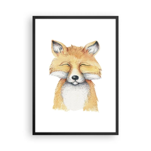 Plakát v černém rámu - Okouzlující kresba usměvavé lišky v jemných barvách - 50x70cm - Liščí rozladěnost - Moderní nástěnná dekorace do obývacího pokoje a ložnice ARTTOR