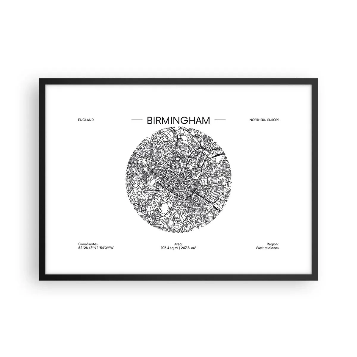 Plakát v černém rámu - Anatomie Birminghamu - 70x50 cm