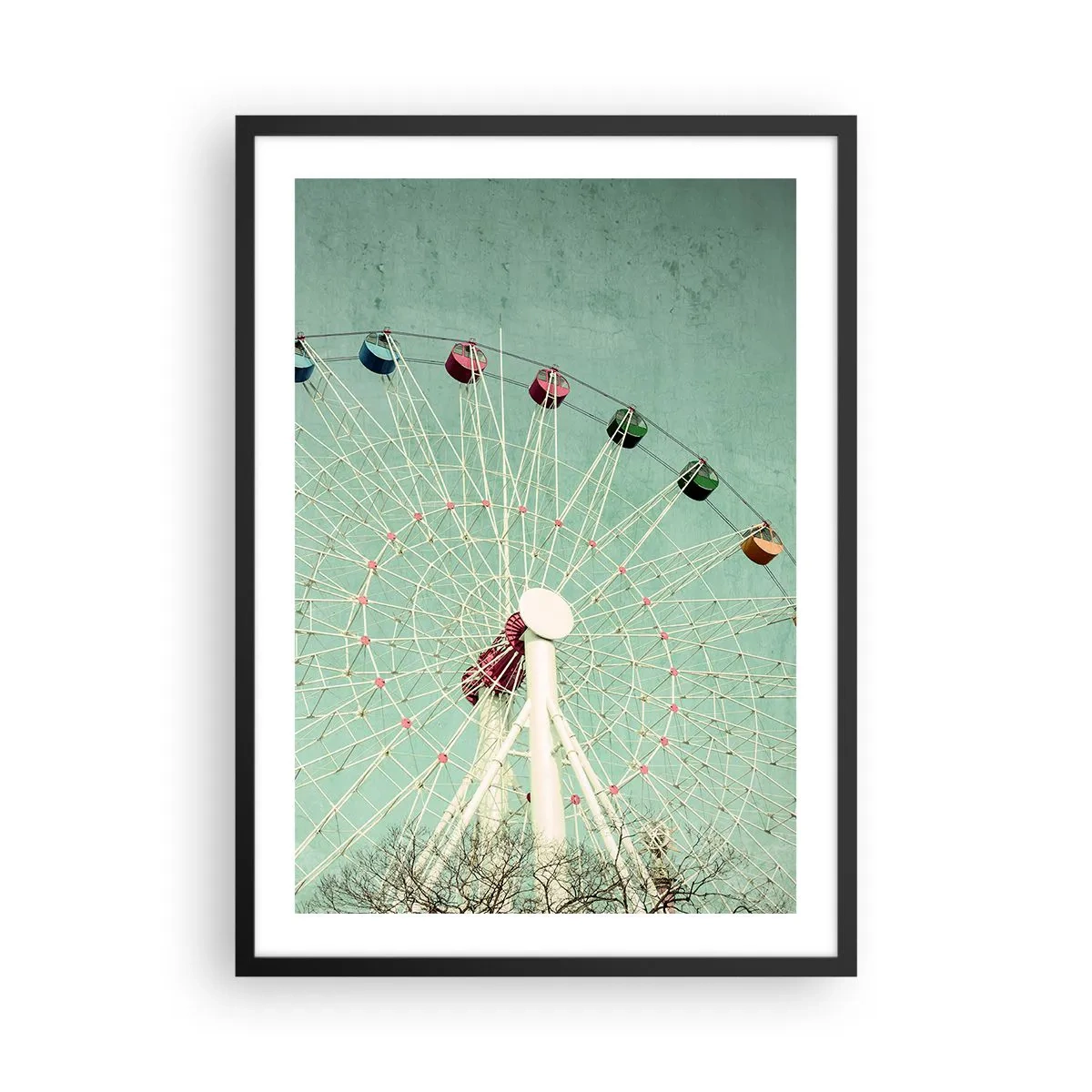 Plakát v černém rámu - Retro ruské kolo proti světle modré obloze - 50x70cm - Zveme vás k zábavě - Moderní nástěnná dekorace do obývacího pokoje a ložnice ARTTOR