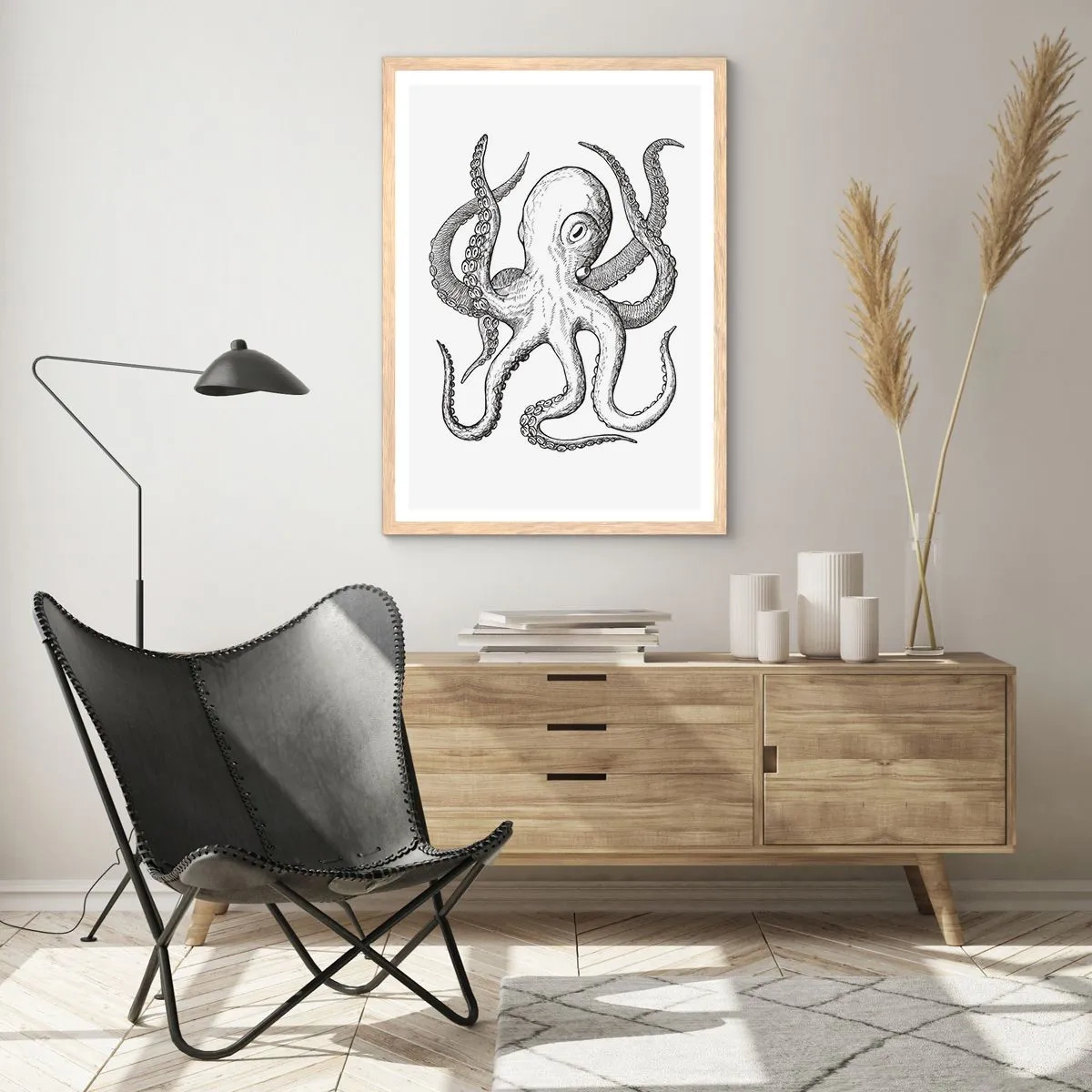 Plakát v rámu světlý dub - Tančící s vlnami - 70x100 cm