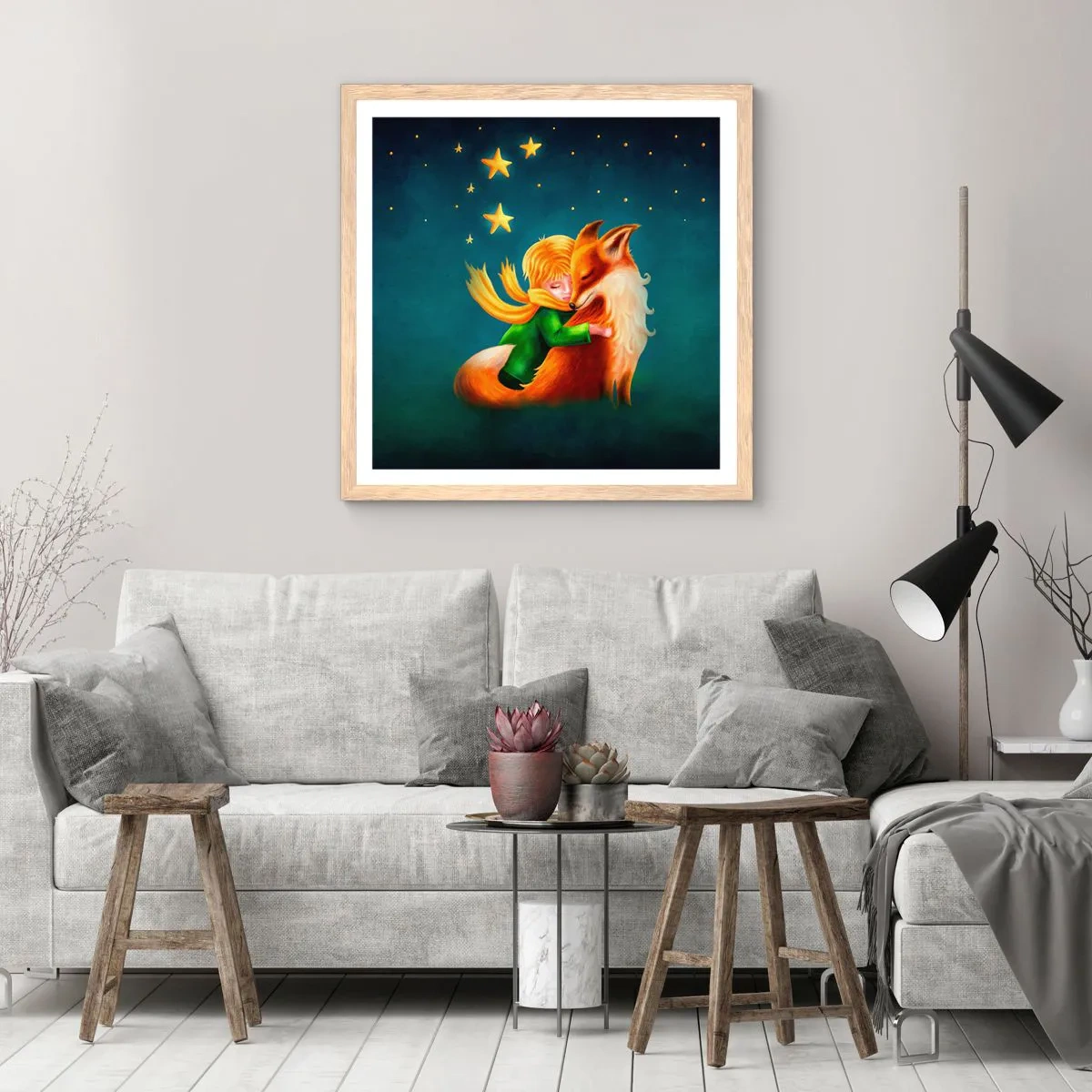 Plakát v rámu světlý dub - Malý princ - 60x60 cm
