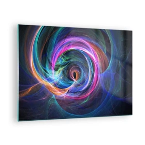 Obraz na skle - Abstraktní spirála v intenzivních barvách na tmavém pozadí. - 70x50cm - Kam mě vedeš? - Moderní nástěnná dekorace do obývacího pokoje a ložnice ARTTOR