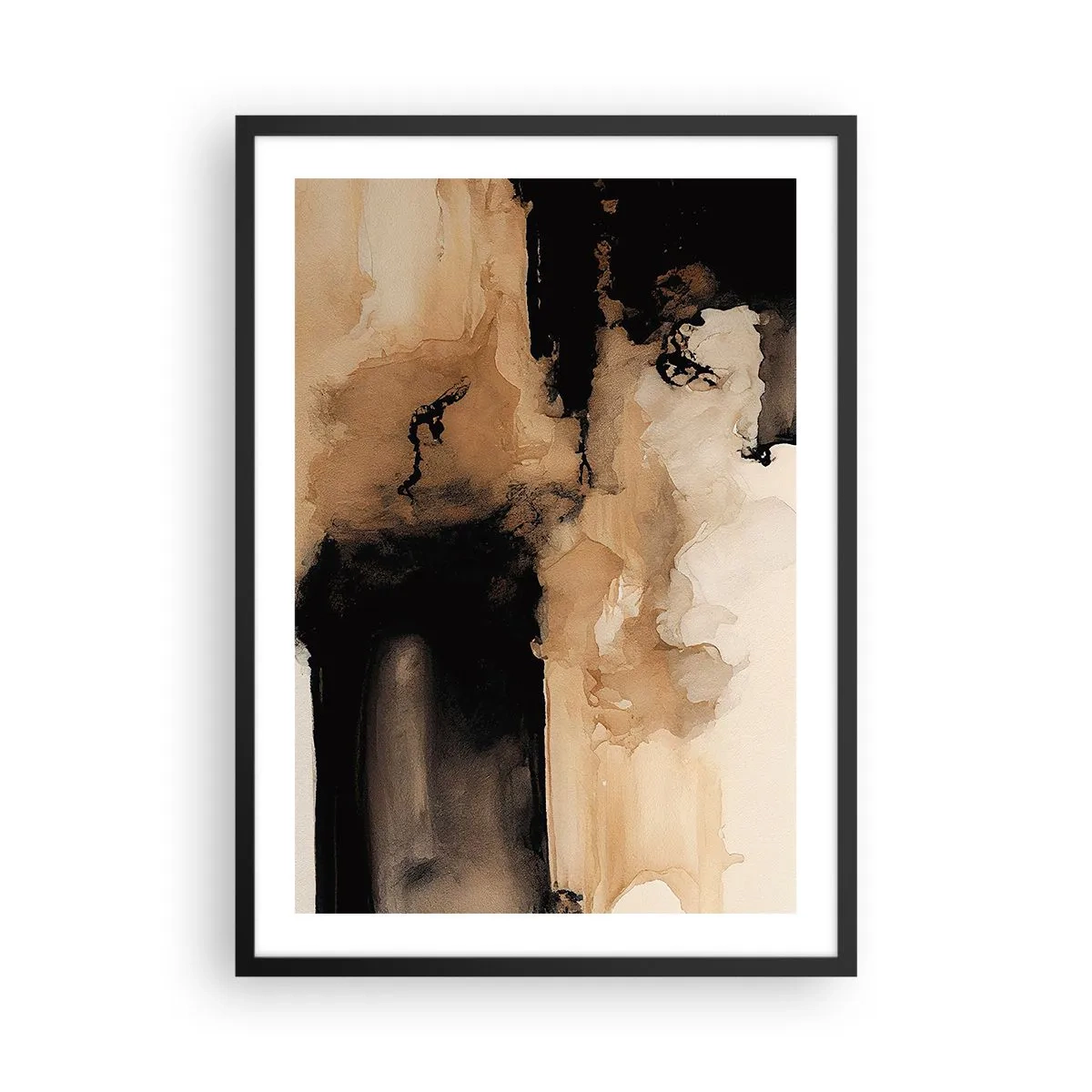 Plakát v černém rámu - Abstraktní kompozice v teplých odstínech hnědé. - 50x70cm - Poutavá abstrakce - Moderní nástěnná dekorace do obývacího pokoje a ložnice ARTTOR