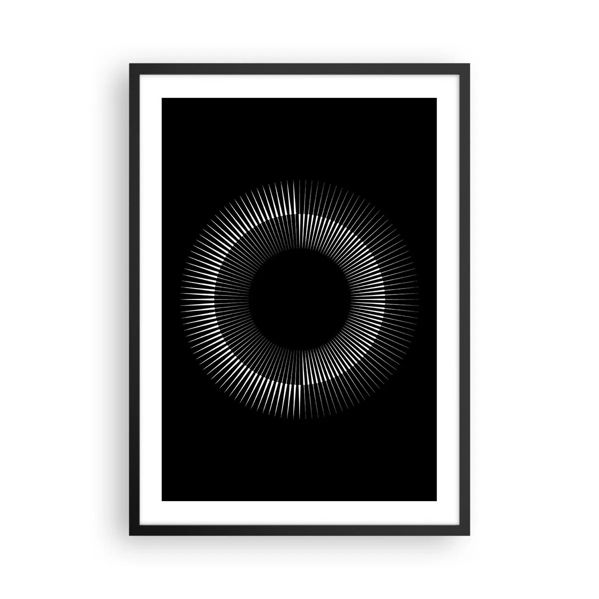 Plakát v černém rámu - Fascinující kompozice světelného kruhu na černém pozadí. - 50x70cm - Černé slunce - Moderní nástěnná dekorace do obývacího pokoje a ložnice ARTTOR