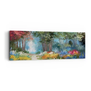 Obraz na plátně - Lesní zahrada, květinový les - 90x30 cm