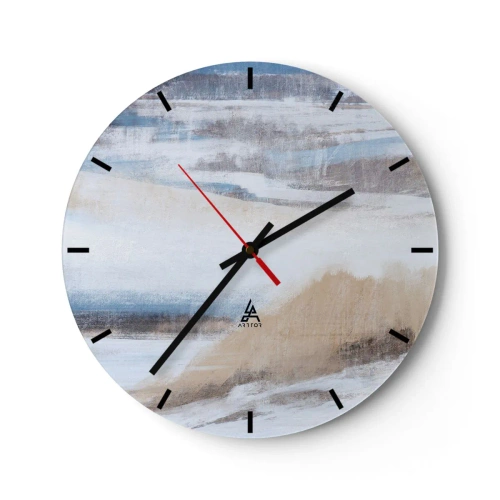 Nástěnné hodiny - Zimní krajina v odstínech modré, béžové a bílé - 30x30cm - Zimní kompozice - Moderní nástěnná dekorace do obývacího pokoje, kuchyně a ložnice ARTTOR