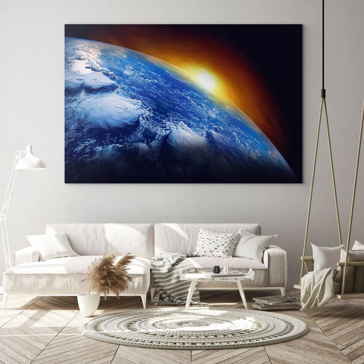 Obraz na skle - Východ slunce nad modrou planetou - 120x80 cm
