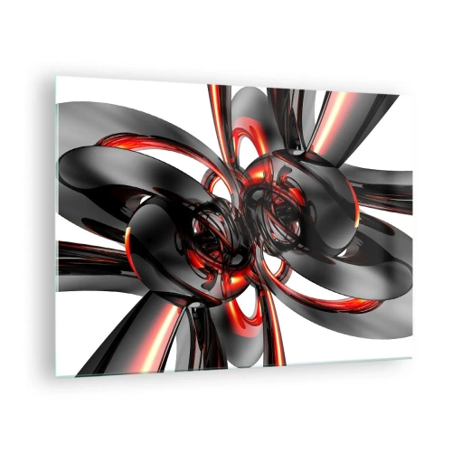 Obraz na skle - Moderní abstrakce v černé a červené - 70x50cm - Pohyb v grafitové a červené - Moderní nástěnná dekorace do obývacího pokoje a ložnice ARTTOR