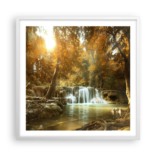 Plakát v bílém rámu - Parkový vodopád - 60x60 cm