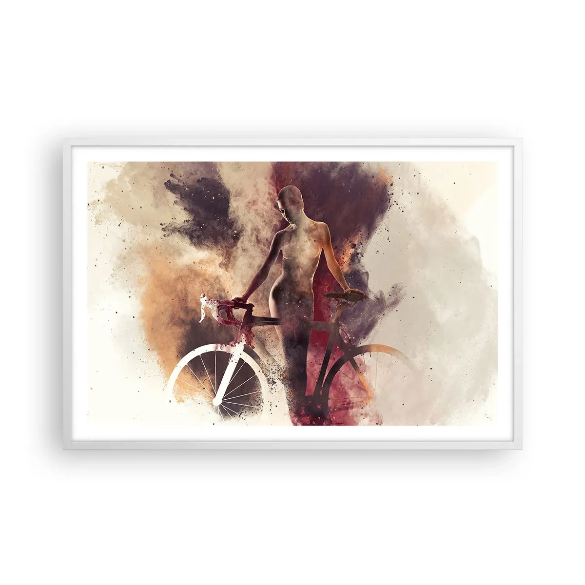 Plakát v bílém rámu - Cyklistická duše v mramorových tvarech - 91x61 cm