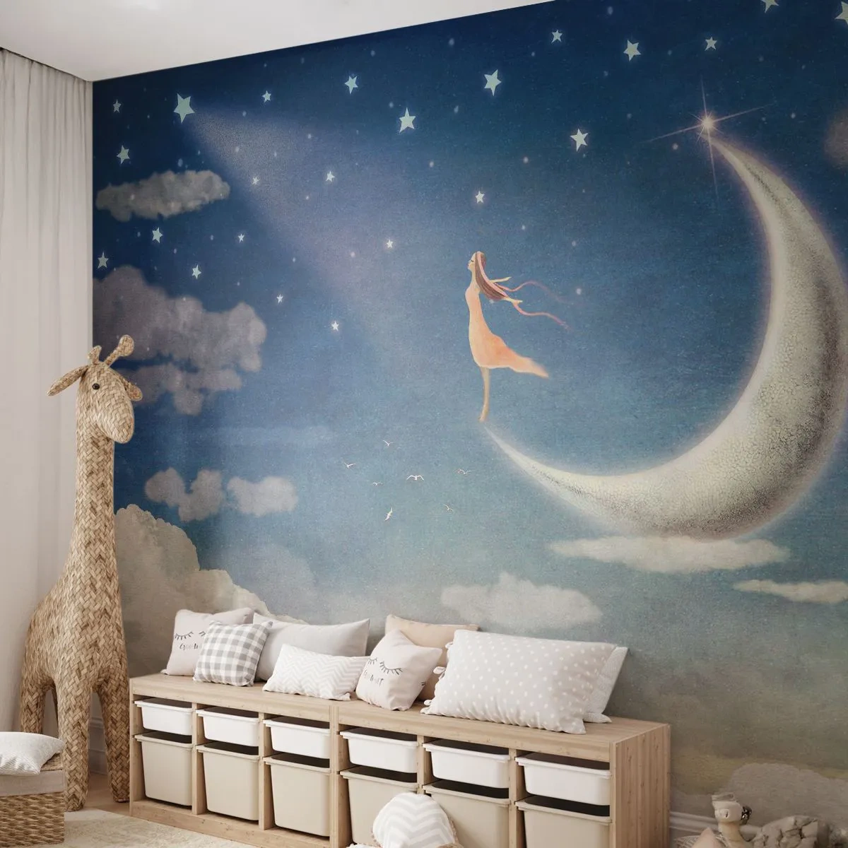 Fototapeta Samolepicí Deluxe Sticker - Modrá koketa - Abstrakce, Pro děti, Měsíc - 250x175 cm