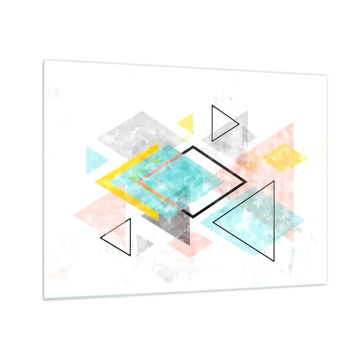 Obraz na skle - Barevné geometrické tvary na bílém pozadí v abstraktním stylu - 70x50cm - Geometrická zábava - Moderní nástěnná dekorace do obývacího pokoje a ložnice ARTTOR