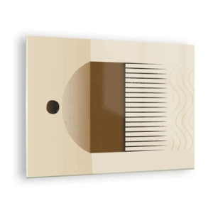 Obraz na skle - Béžová a hnědá abstrakce s geometrickými tvary a liniemi - 70x50cm - Různé stavy - Moderní nástěnná dekorace do obývacího pokoje a ložnice ARTTOR