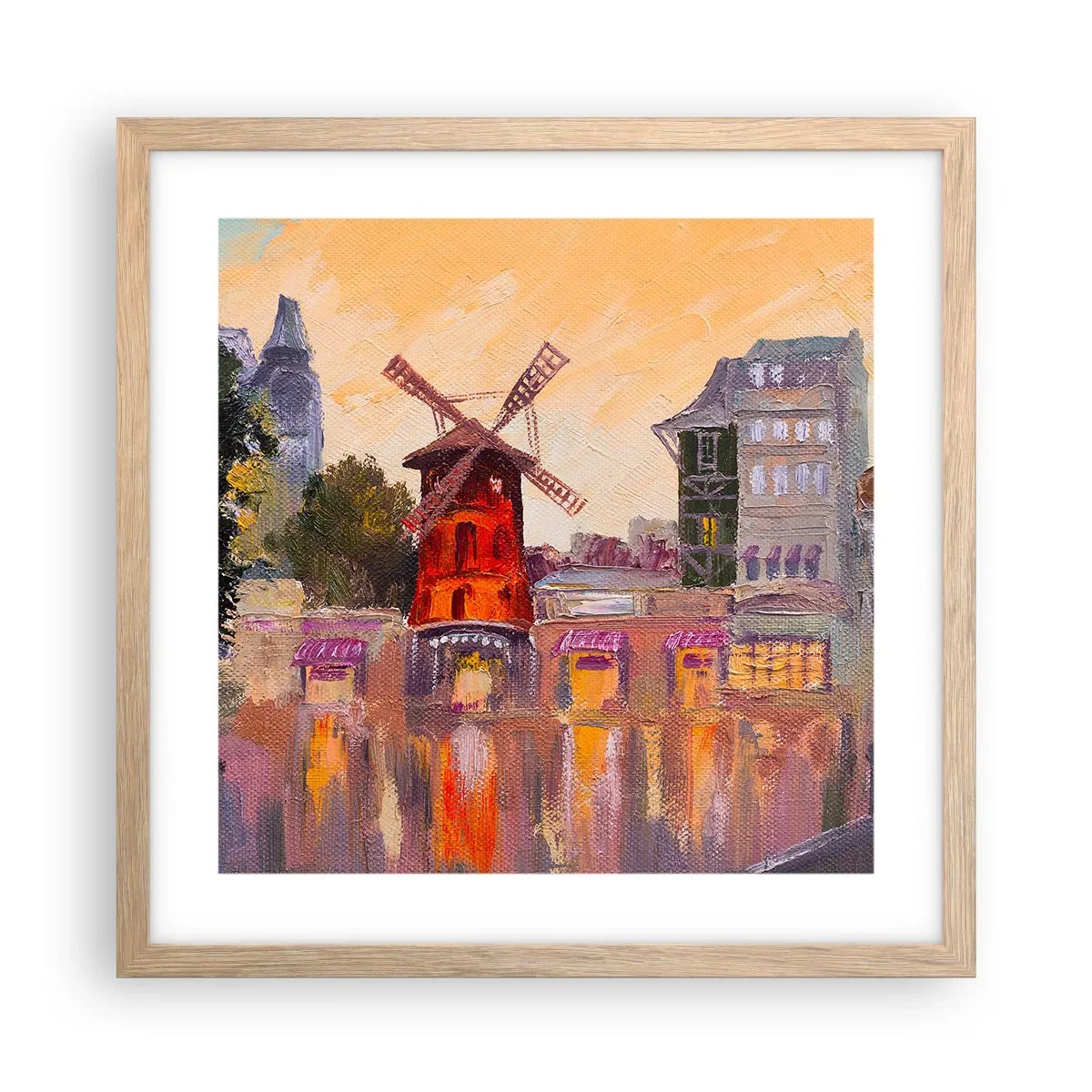 Plakát v rámu světlý dub - Pařížské ikony – Moulin Rouge - 40x40 cm