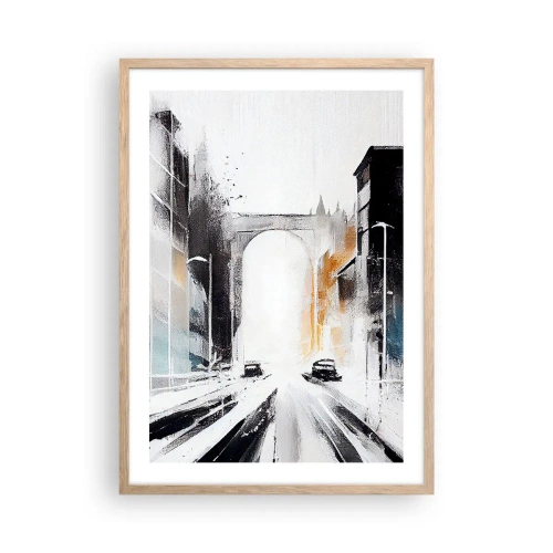 Plakát v rámu světlý dub - Studie města: architektura a pohyb - 50x70 cm