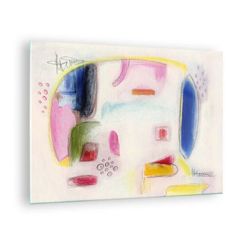 Obraz na skle - Barevná abstrakce s geometrickými tvary a pastely - 70x50cm - Více konvexní než konkávní nebo ploché - Moderní nástěnná dekorace do obývacího pokoje a ložnice ARTTOR