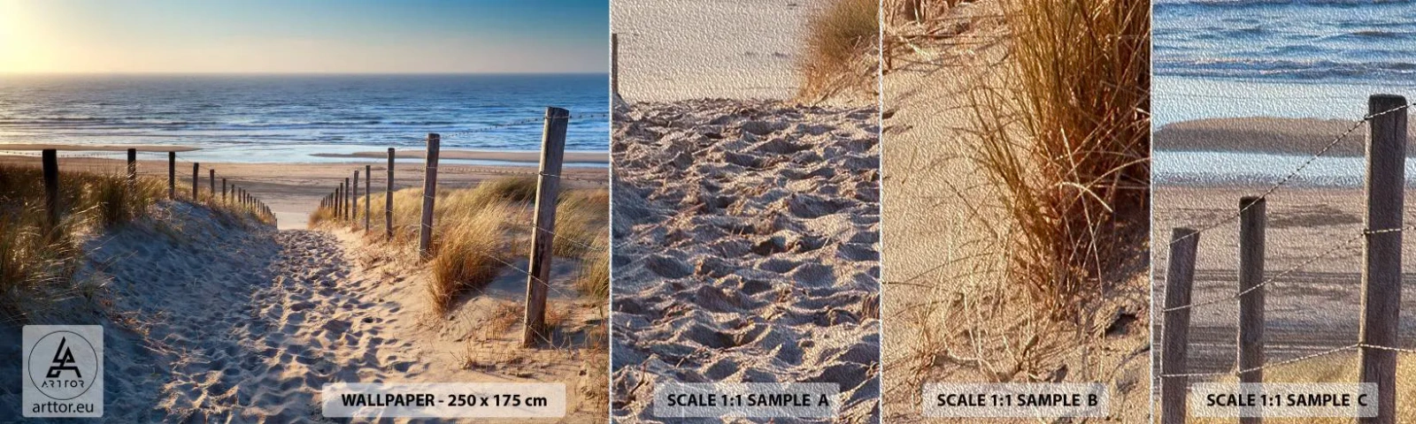 Vzor Fototapety Premium Sand - Šumění moře, zpěv ptáků, divoká pláž uprostřed trávy… - Krajina, Pláž, Duny - 100x30 cm