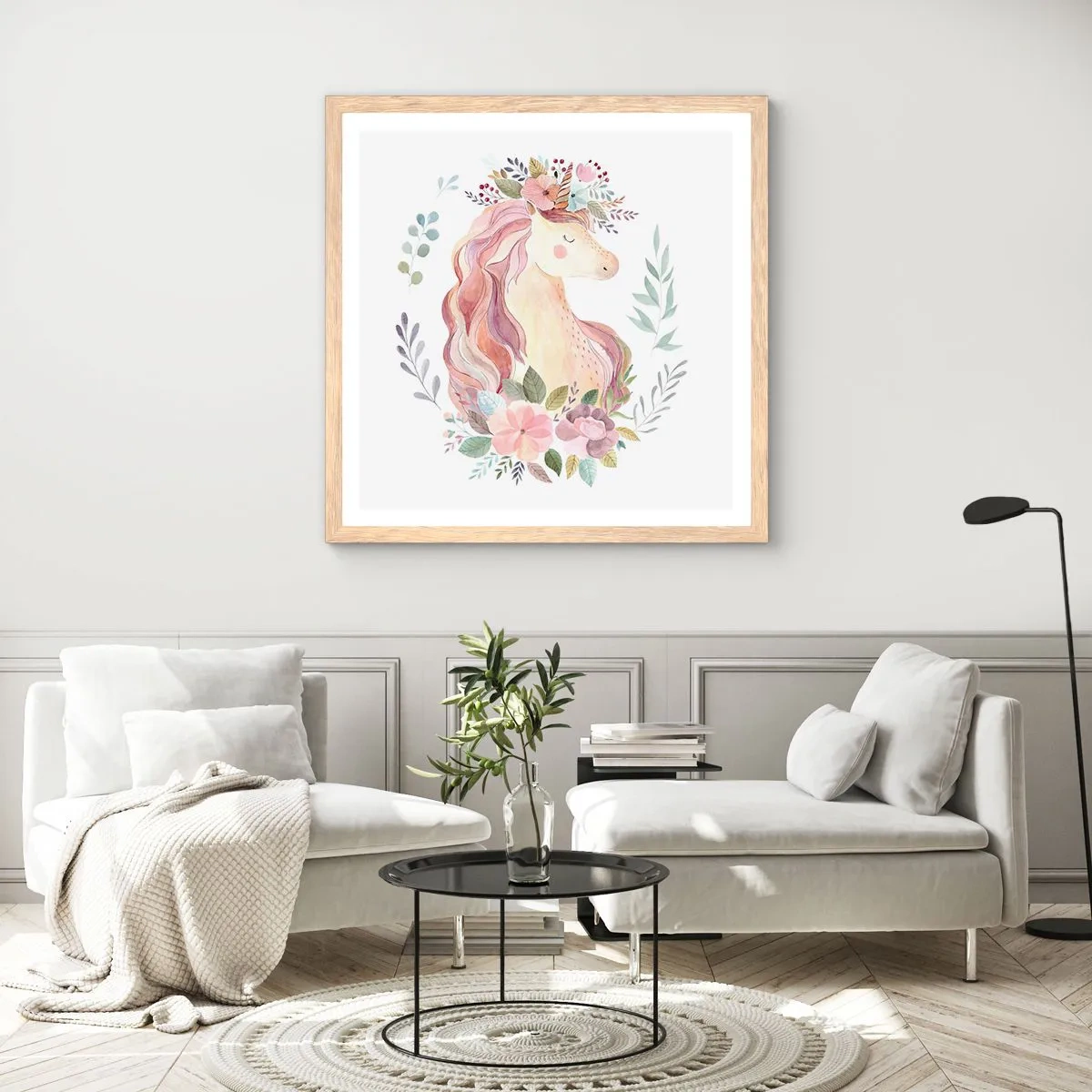 Plakát v rámu světlý dub - Pozvánka do říše pohádek - 30x30 cm