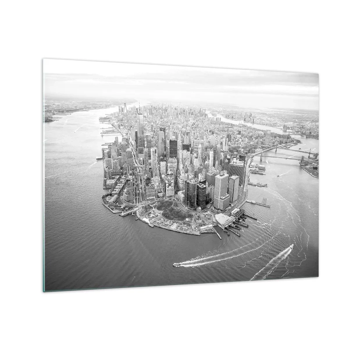 Obraz na skle - Černobílý pohled na město z ptačí perspektivy - 70x50cm - Jak nemilovat? - Moderní nástěnná dekorace do obývacího pokoje a ložnice ARTTOR