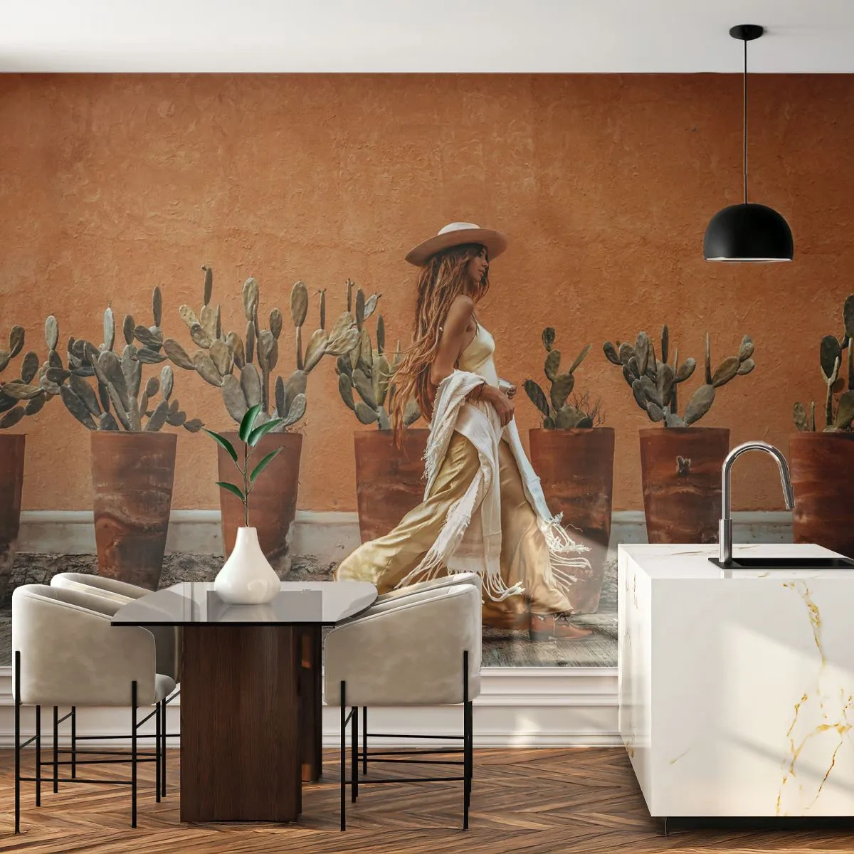 Fototapeta Premium Sand - V hippie stylu - Boho, Žena, Kaktusy - 200x140 cm