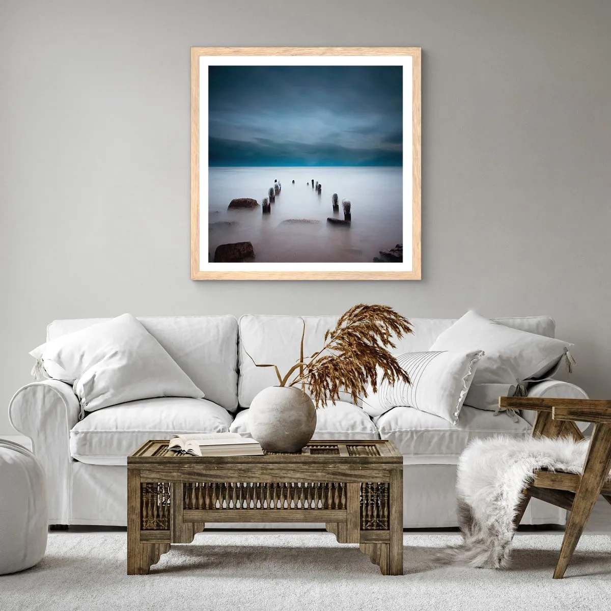 Plakát v rámu světlý dub - Zamyšlené jezero - 60x60 cm