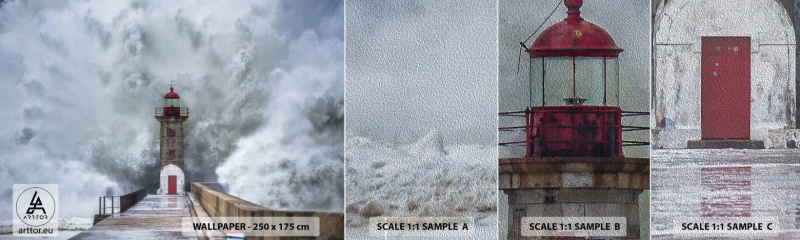 Vzor Fototapety Premium Sand - Hukot vody, šum větru - Maják, Krajina, Oceán - 100x30 cm