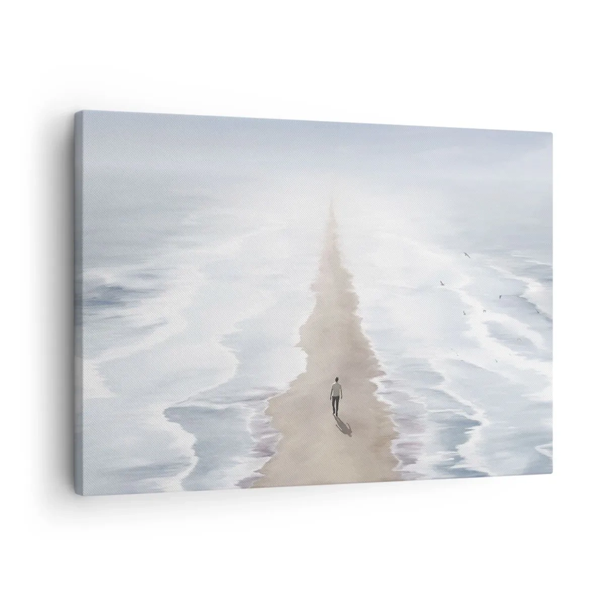 Obraz na plátně - Postava na opuštěné cestě uprostřed rozlehlé vodní krajiny - 70x50cm - Světlá budoucnost - Moderní nástěnná dekorace do obývacího pokoje a ložnice ARTTOR