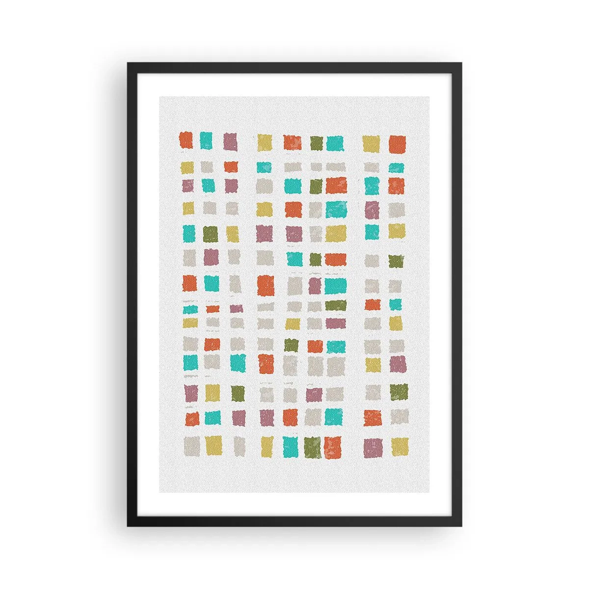Plakát v černém rámu - Barevné geometrické čtverce na světlém pozadí - 50x70cm - Neznámá hra - Moderní nástěnná dekorace do obývacího pokoje a ložnice ARTTOR