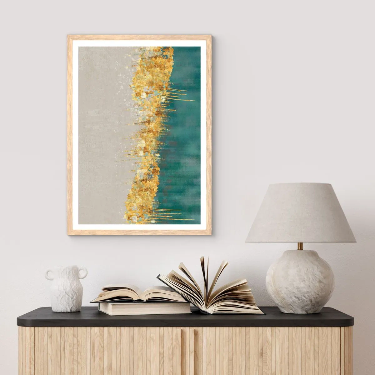 Plakát v rámu světlý dub - Zlatá hranice - 50x70 cm