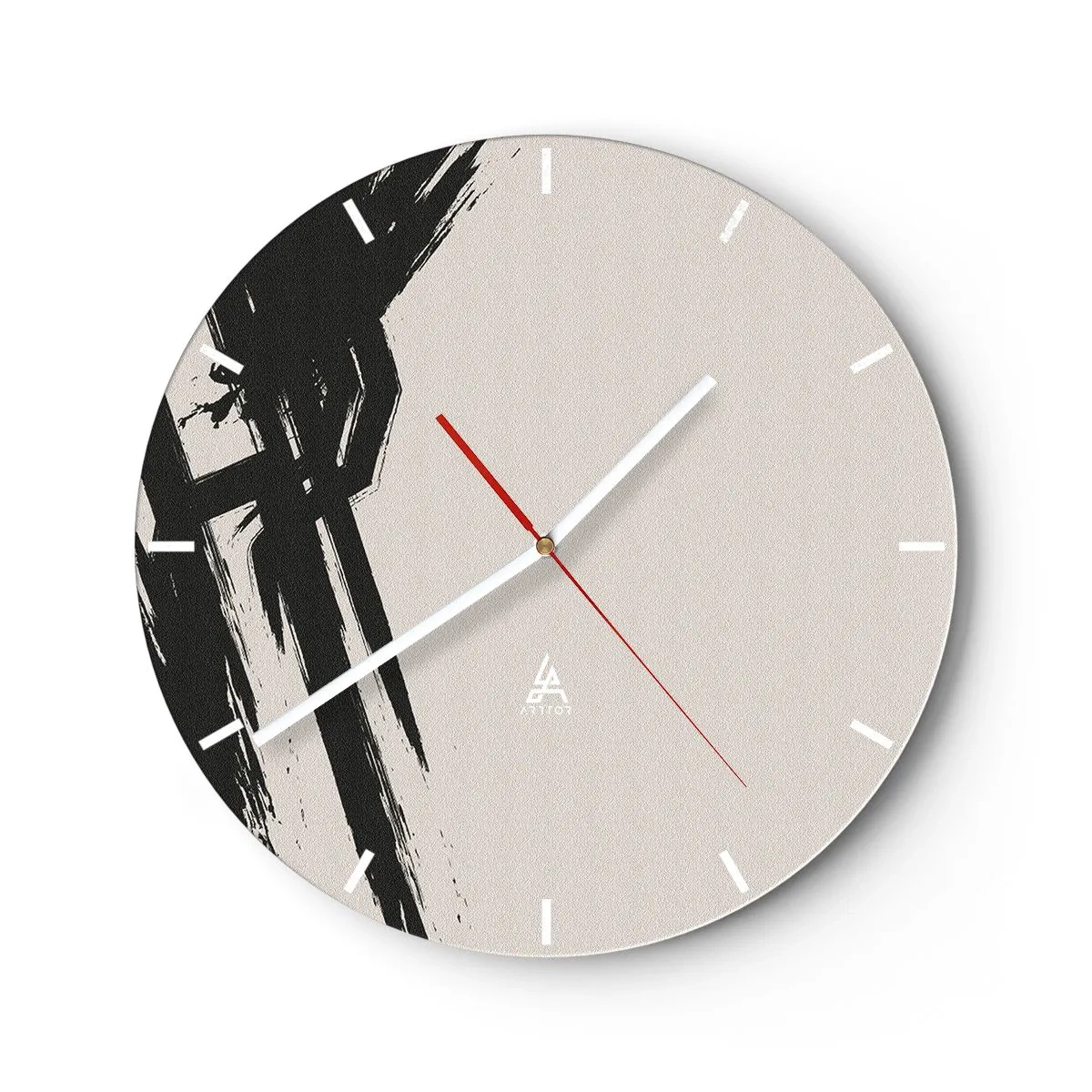 Nástěnné hodiny - Černé expresivní tahy štětcem na světlém pozadí - 30x30cm - Nezastavitelná hybnost - Moderní nástěnná dekorace do obývacího pokoje, kuchyně a ložnice ARTTOR